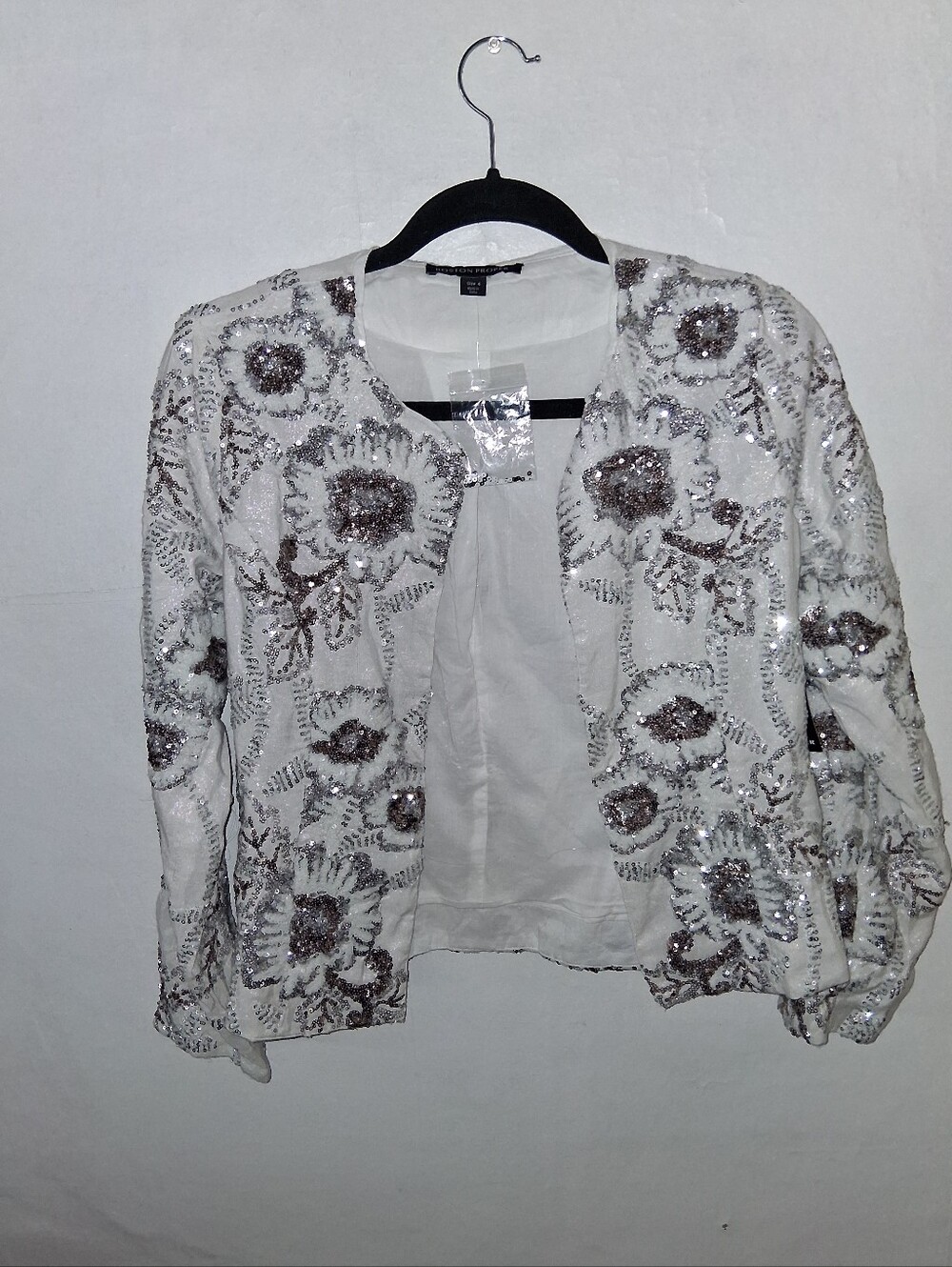 Boston Proper Embellished Floral Sequin Linen Jacket